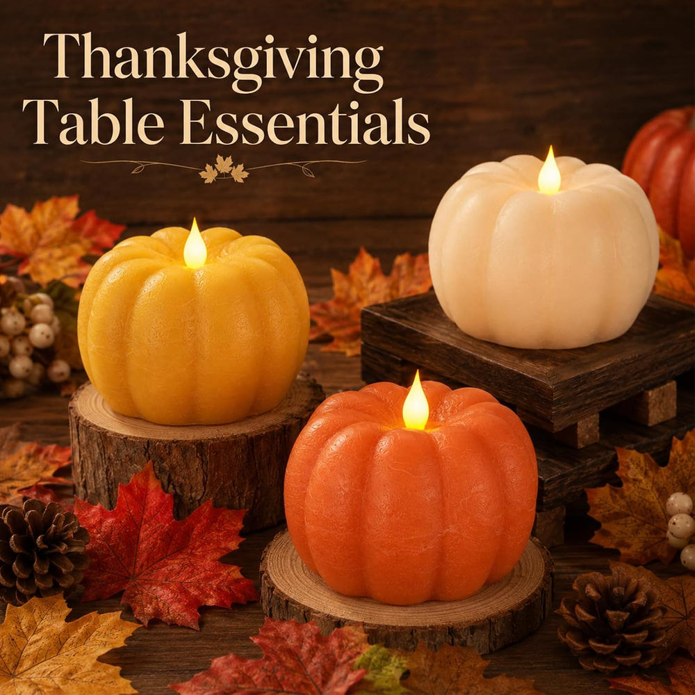 3 Pack Flameless Pumpkin Candles Real Wax Flickering LED Remote Timer