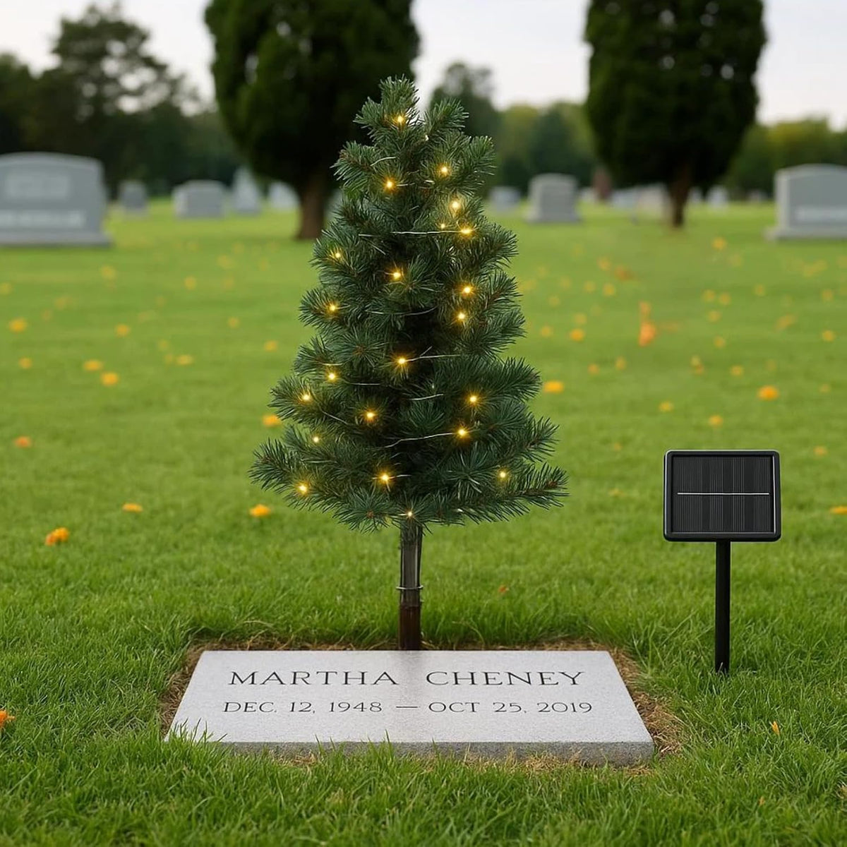 1 Pcs 30 Inch Solar Artificial Christmas Tree for Cemetery Grave with Stake and Lights Waterproof Christmas Decorations Lights Outdoor Xmas Trees for Cemetery