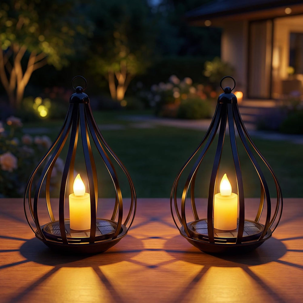 Solar Lanterns Outdoor Waterproof Hanging Solar Lights Outdoor Decor 2 Pack