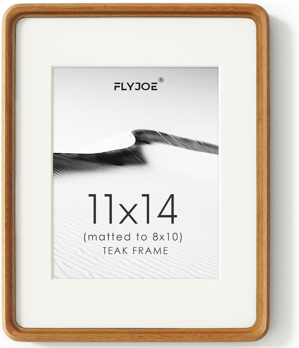 FLYJOE 11x14 Picture Frame, Solid Teak Wood Frame Matted for 8x10 Photos