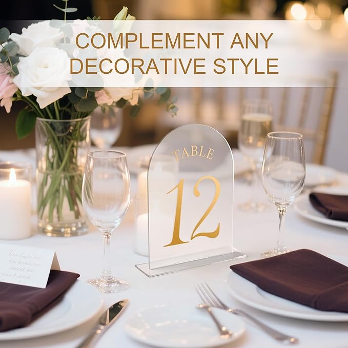 Wedding Table Numbers 1-10 Clear Acrylic Seating Number Signs for Weddings Reception Anniversary Party Decor Seat Number for Tables with Elegant Gold Lettering