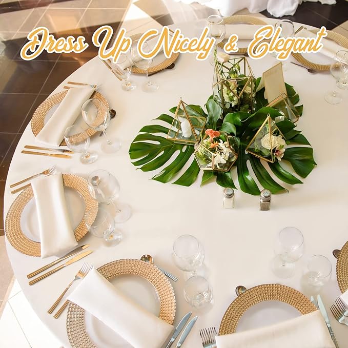 BRILLMAX 4 Pack Ivory Round Tablecloths 108 Inch - Circle Bulk Linen Polyester Fabric Washable Table Cloth Cover for Wedding Reception Banquet Birthday Party Buffet Restaurant