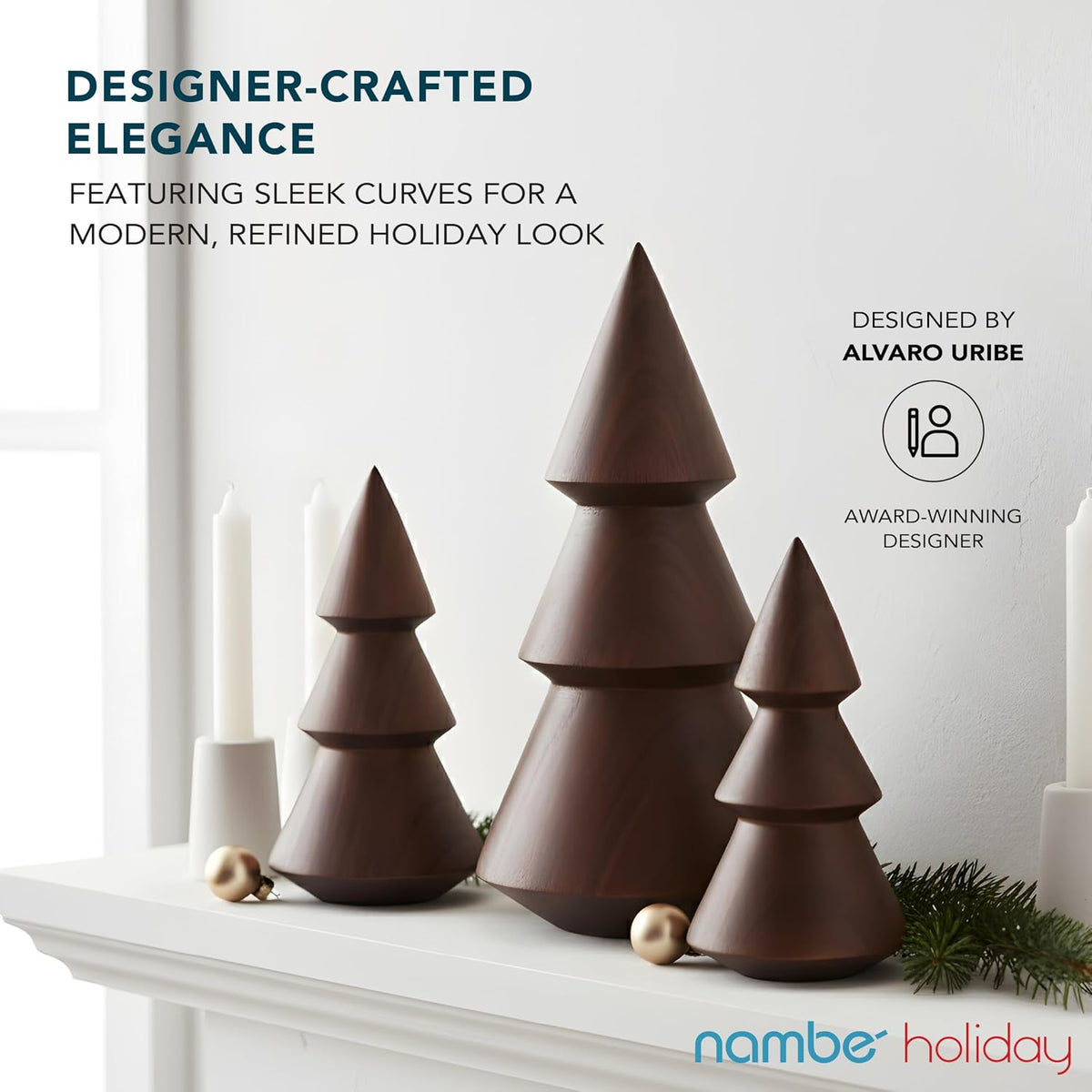 nambé acacia tree set – handcarved wooden sculptures, side view