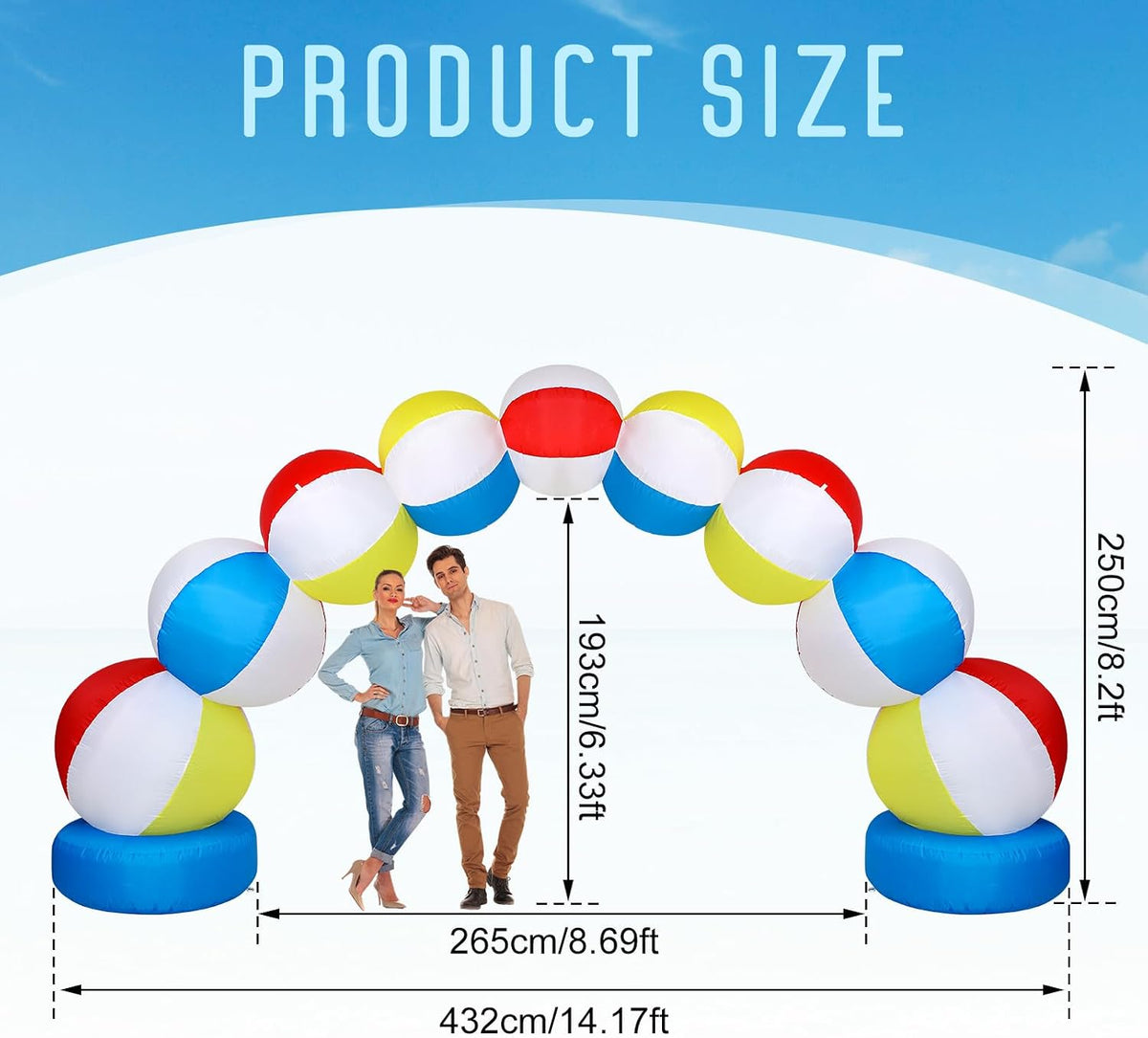rattanview inflatable beach ball arch 8 ft summer showing dimensions