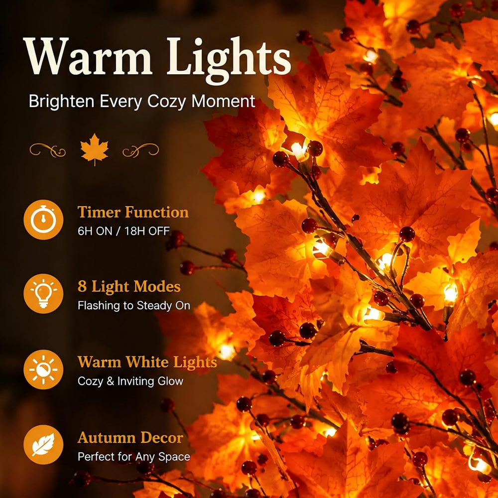 2 Pack 5FT Fall Trees with Lights Maple Tree 220LED-Remote Control&Timer