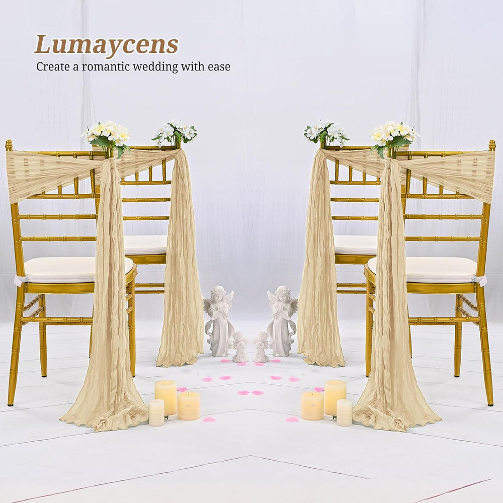 50 PCS Cheesecloth Chair Sashes Bows Wedding Aisle Decorations Chair Ribbon T...