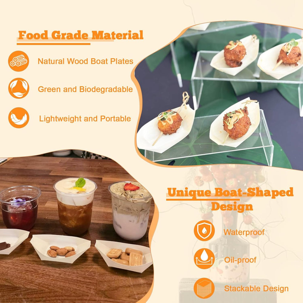 Ysglory 500 Pcs Wooden Disposable Plates Bamboo Appetizer Boat, 4.7"