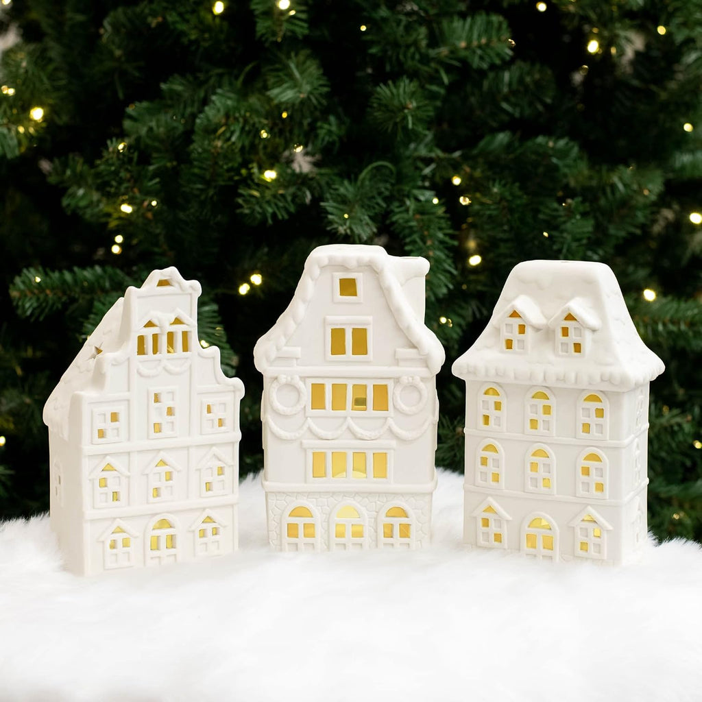 mark feldstein row house porcelain tea light figurines showing dimensions