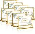 Smarpau 6x4 Gold Acrylic Sign Holder, 8 Pack Wedding Table Number Holders with Horizontal Stand, Double Sided Photo Picture Frames Stands, Flyer Stand, Paper Display Stand for Cafe, Restaurant