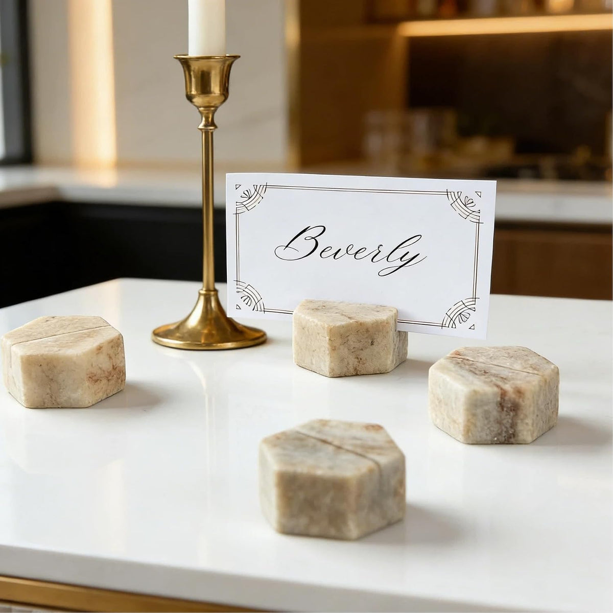 marble hexagon place card holders, unique design handmade, view 11