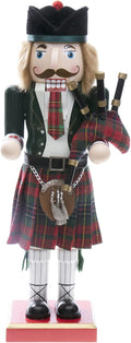 Merry Christmas Co. 14 Inch Traditional Wooden Nutcracker, Festive Holiday Tabletop Décor, Red Scottish
