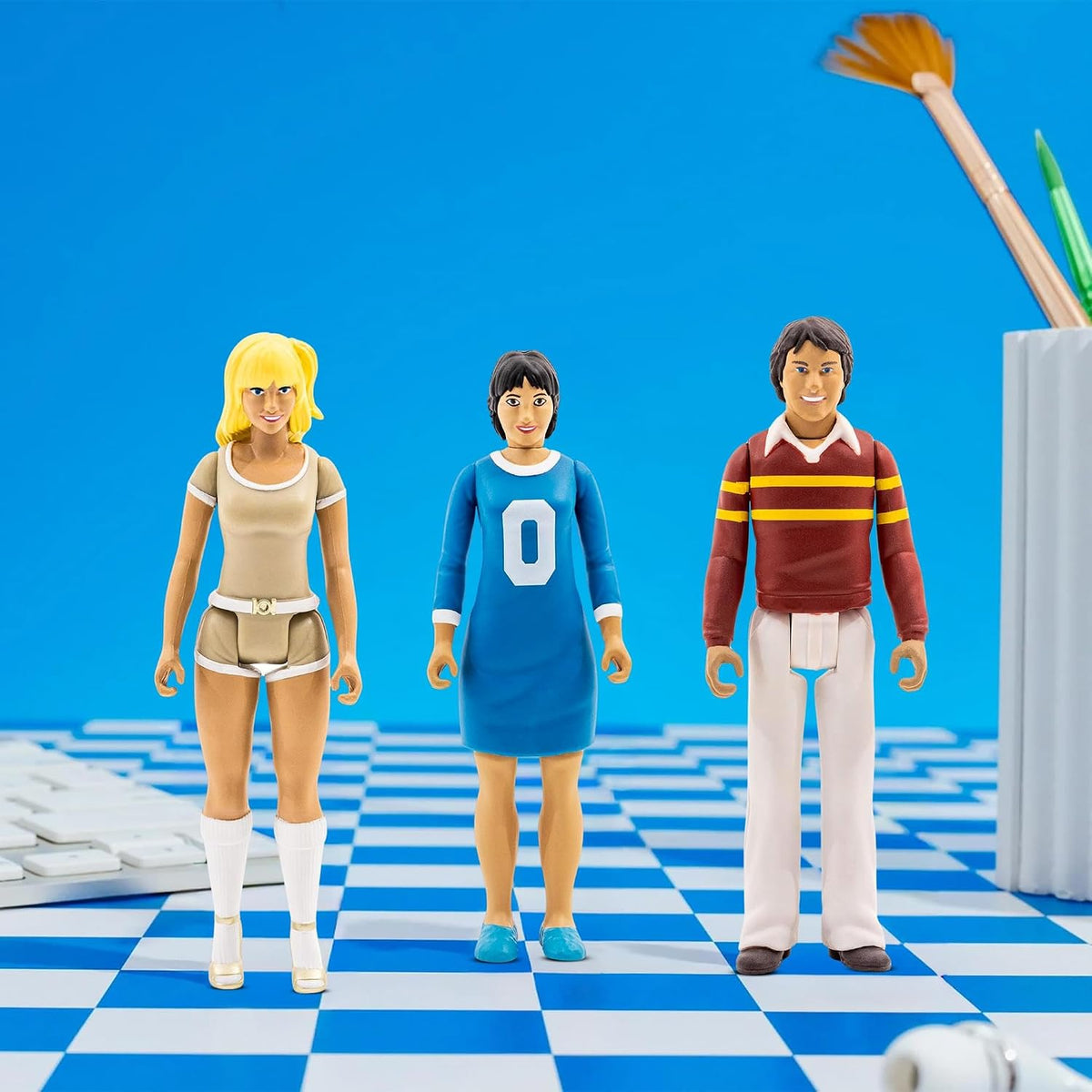 three's company 3.75-inch retro action figures | set, front angle view