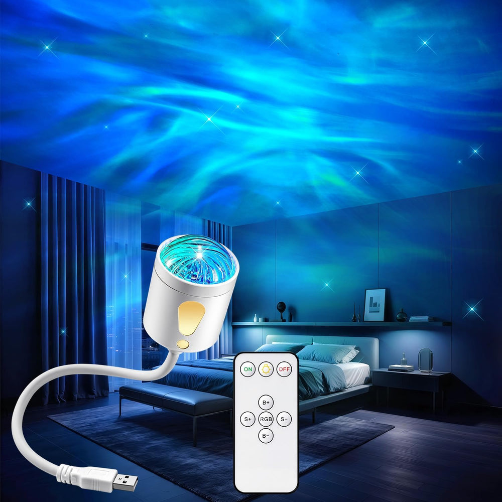 One Fire 2-in-1 USB Aurora Projector with Remote and Night Light, White