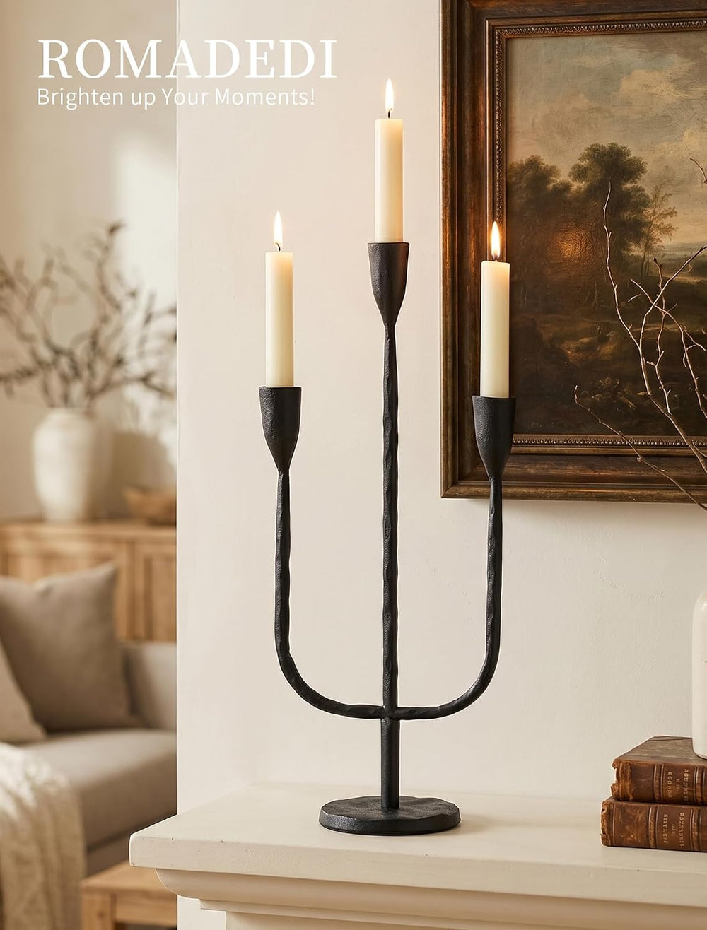 Romadedi Black Candelabra Candle Holder,16.9 in, Cast Iron