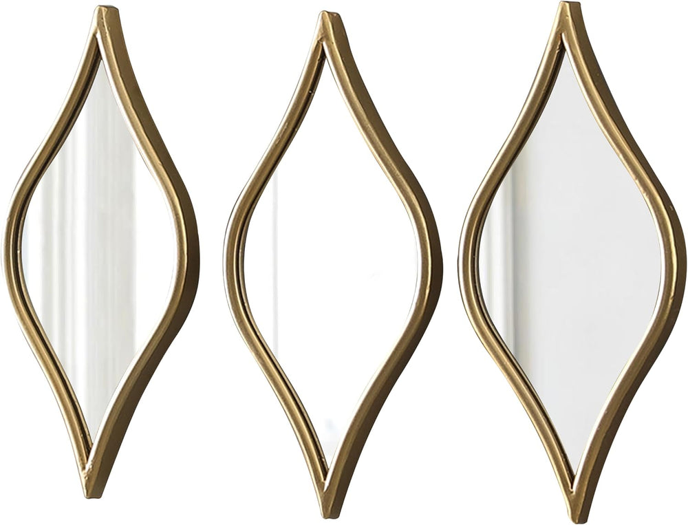Decorative Tear Drop Gold Mirror Wall Decor 6 X 15 Inch, Set of 3