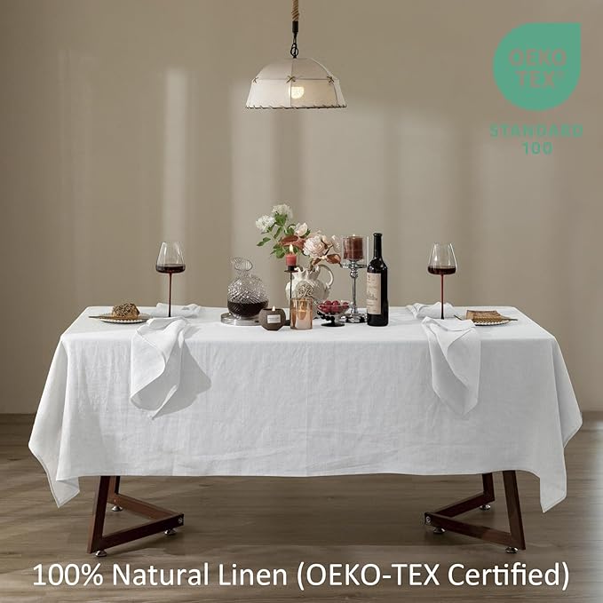 Talasily Linen Tablecloth 100% Pure Linen Table Cloth 60x144 Inches Rectangle Tablecloths Washable Cloths for Kitchen, Dining, Buffet Parties, Holidays, Picnic, Weddings and Restaurants-White