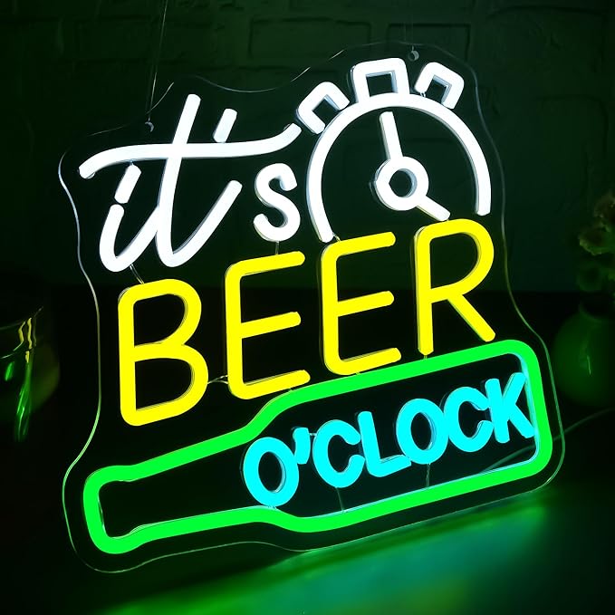 Its Beer O’Clock Neon Sign for Wall Decor Beer Neon Light for Man Cave Dimmable LED Light for Bar Pub Party Restaurant Christmas Birthday Gift Art Size 12.6 * 11.8In (WZCP164)