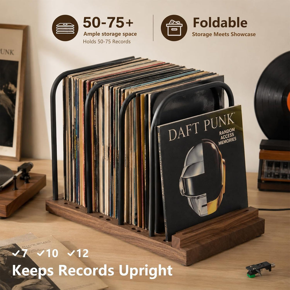 Vinyl Record Storage Holder for 50-75 LPs, Wood
