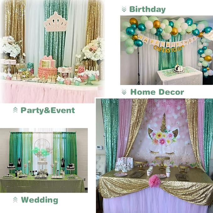Eternal Beauty Mint Greem Sequin Backdrop, 7x7 Ft Glitter Background Curtains for Shimmer Photography Party Wedding Birthday Back Drop Decor
