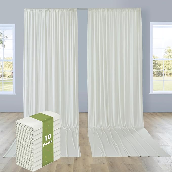 PartyVillage 50ft×15ft Ivory Backdrop Curtain for Wedding Parties, 10 Panels Wrinkle Free 15 FT Long Polyester Photo Backdrop Drapes Back Drop Cloth for Birthday Photography Background