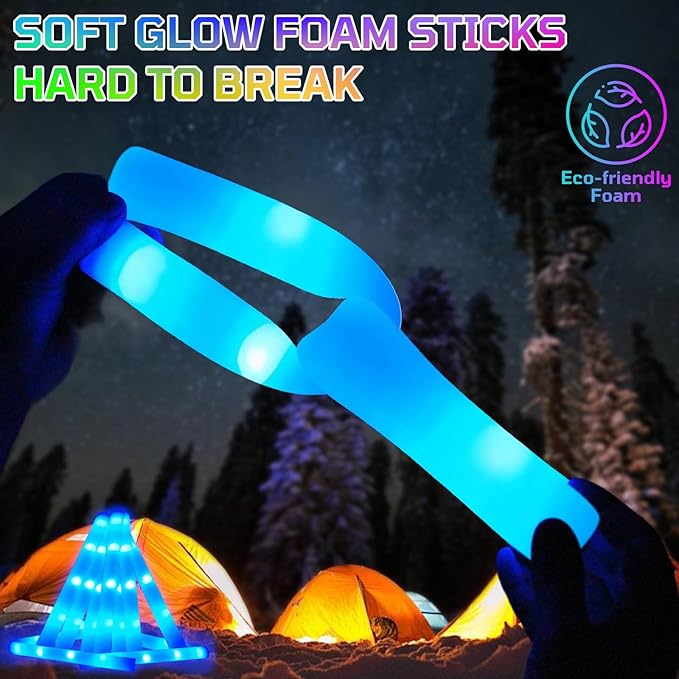 Foam Glow Sticks Bulk, 30 PCS Blue Light Up Foam Sticks 3 Modes, Glow Party Supplies for Wedding,Raves, Carnival, Concert, 4th of July, Halloween, Christmas, New Year