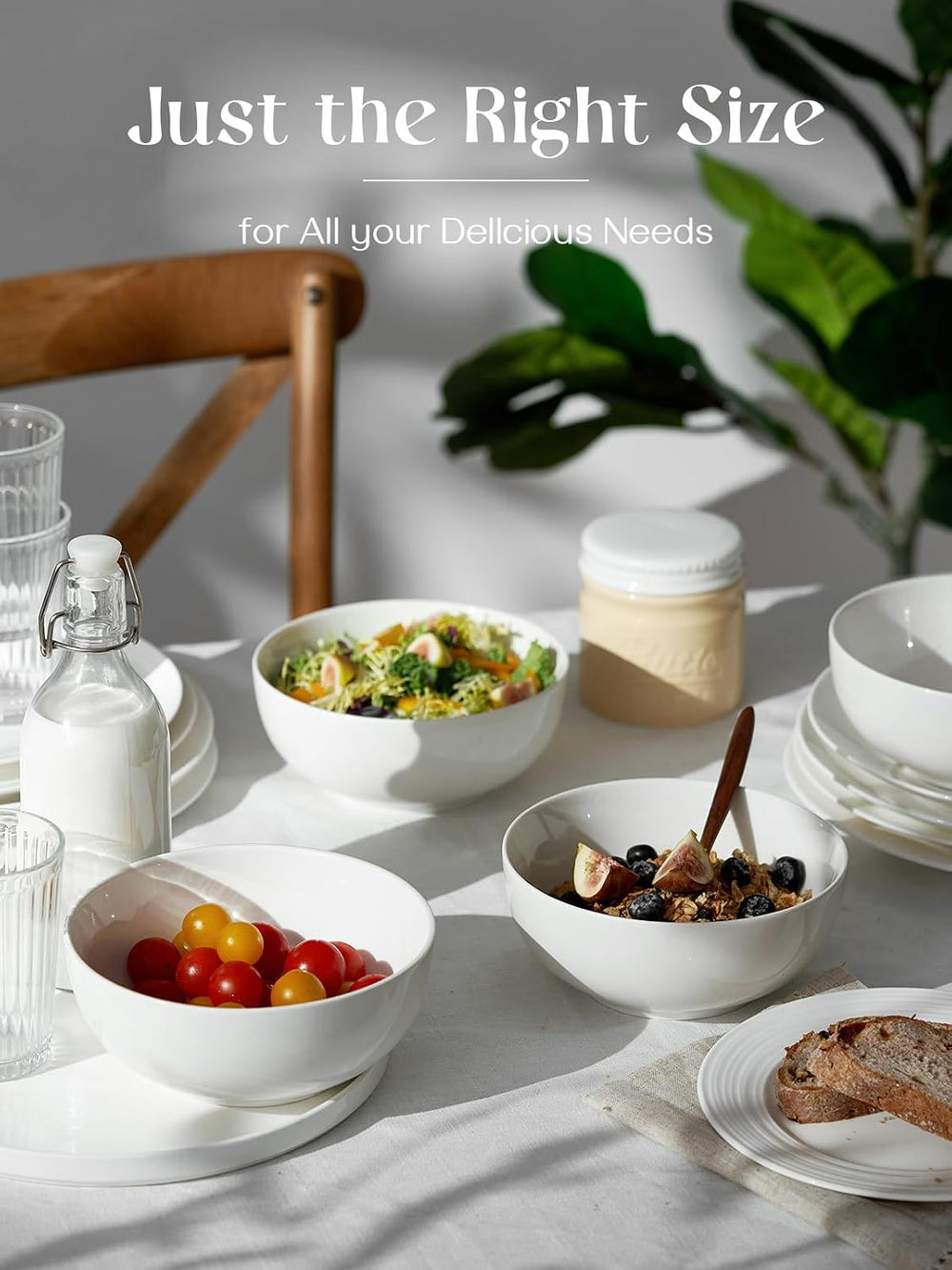 DOWAN 39 OZ Soup Bowls Set of 4 - Large Cereal Bowls, White Ceramic Big and D...