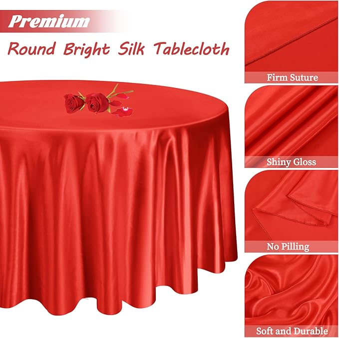 fani 6 Pack 120 Inch Red Satin Tablecloth - Premium Bright Silky Round Tablecloth Overlay Smooth Fabric Table Cover, Table Decoration for Wedding Party Banquet Events Restaurant Kitchen Dining