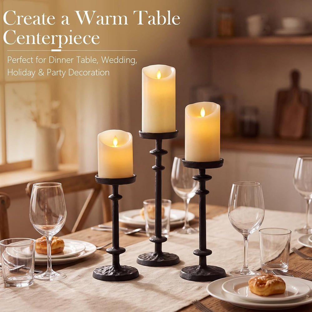 Mumufy 3 Pcs Pillar Candle Holder Set Black Cast Iron Candlestand, 8"10&...
