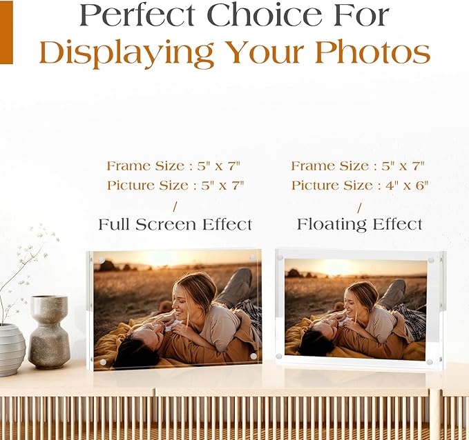 TWING 5 x 7 Inch 3 Pack Acrylic Photo Frame Horizontal Magnet Double Sided Acrylic Picture Frames Set with Microfiber Cloth,10+10MM Thickness Clear Picture Frame Desktop Display Gift Ideal