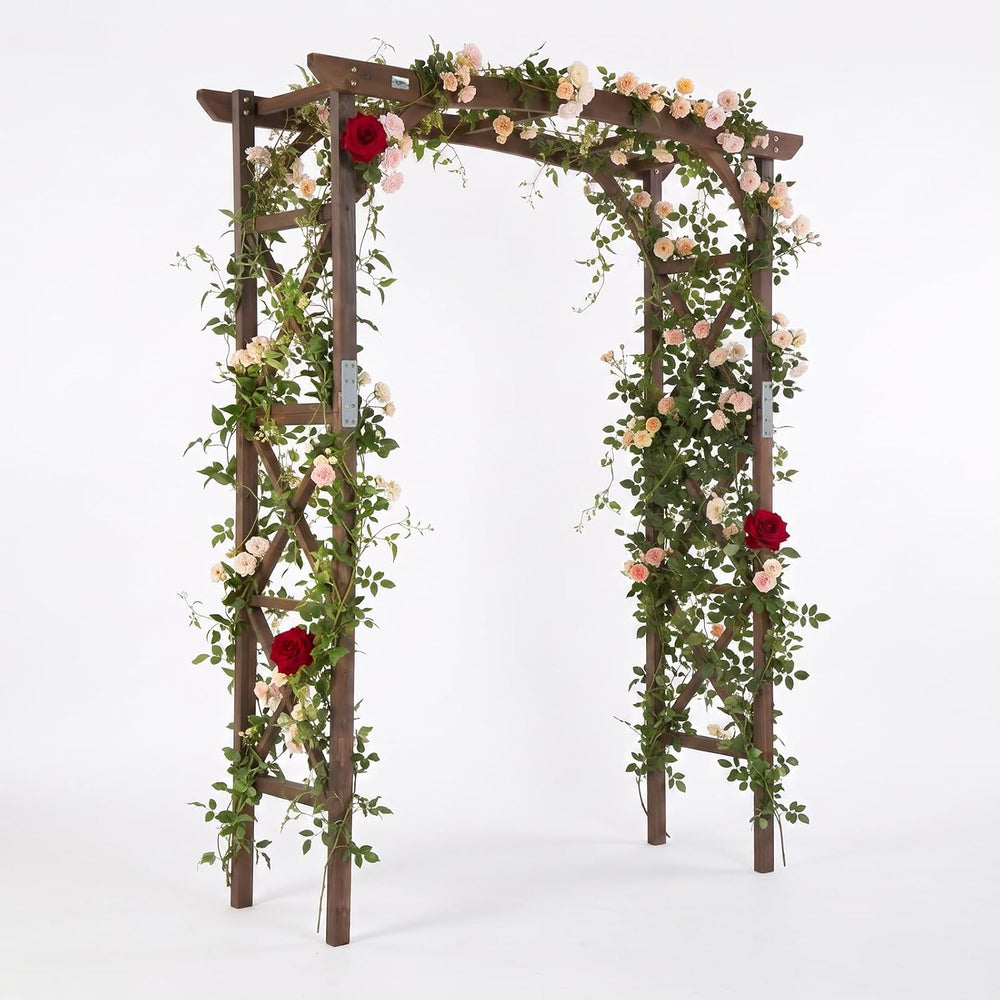 VINGLI Wooden Garden Arbor, Wedding Arch, 6.6ft Arch Backdrop Stand for Cerem...