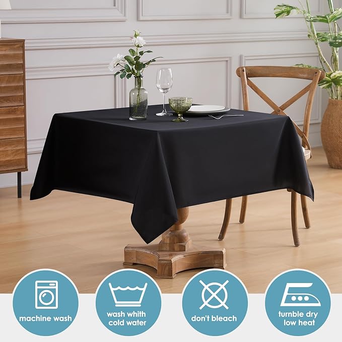 VidaFete Square Tablecloth 10 Pack52 x 52 Inch Tablecloths Stain Wrinkle Resistant Polyester Dining Table Cover for Kitchen Dinning Party Wedding Rectangular Tabletop Buffet Decoration(Black) (10 Pack)