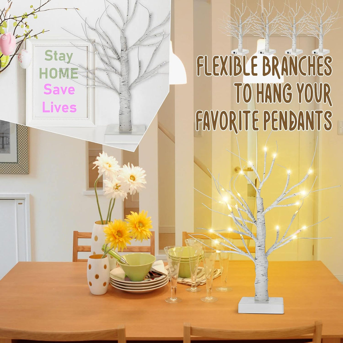 macarrie 4 pcs lighted birch trees tabletop christmas, side view