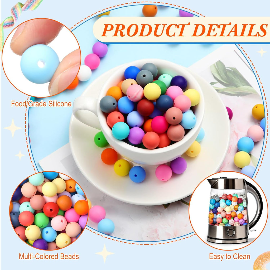hotop 1200 pcs round silicone beads bulk for showing dimensions