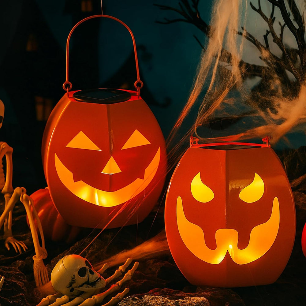 2 Pcs Halloween Solar Pumpkins Lantern Lights for Hanging