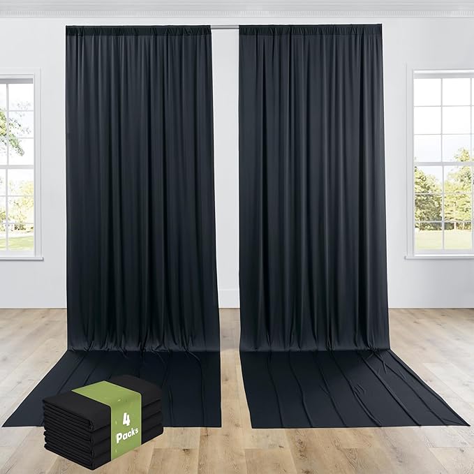 PartyVillage 20ft×15ft Black Backdrop Curtain for Halloween Parties, 4 Panels Wrinkle Free 15 FT Long Polyester Photo Backdrop Drapes Back Drop Cloth for Birthday Photography Background