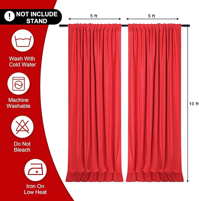 DWCN 10x10 FT Red Backdrop Curtains for Parties, Background Curtains Photography Backdrop Drapes with Rod Pockets for Wedding Decorations Birthday Family Gatherings, 2 Panels 5ft x 10ft