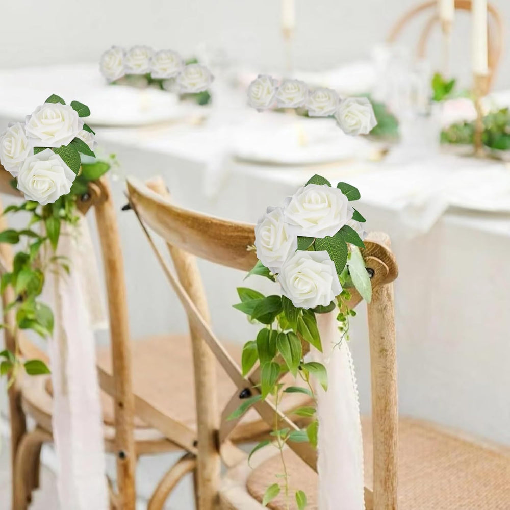 100Pcs Artificial Flowers Real Looking Ivory Foam Fake Roses