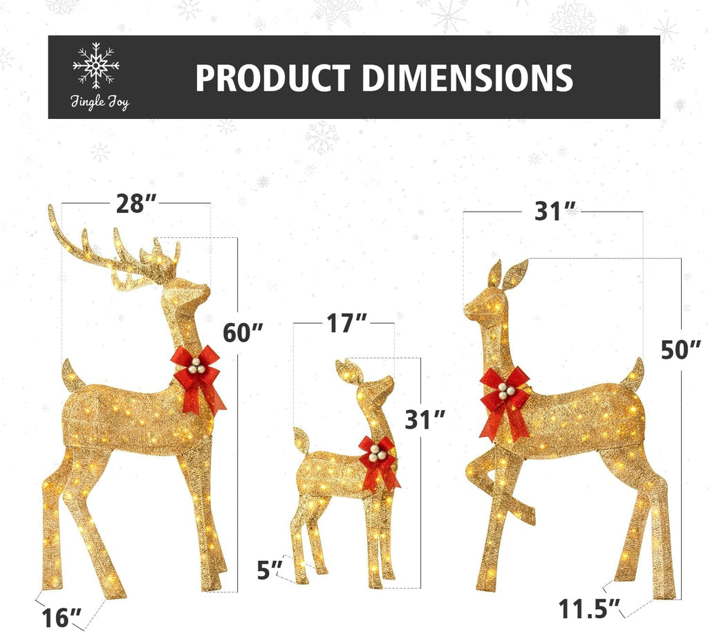 jingle joy 3-piece large lighted christmas deer family, close-up detail