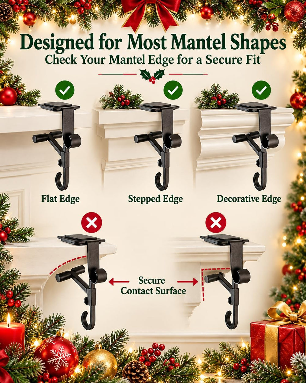 Fireplace Stocking and Garland Hanger Adjustable Heavy Duty