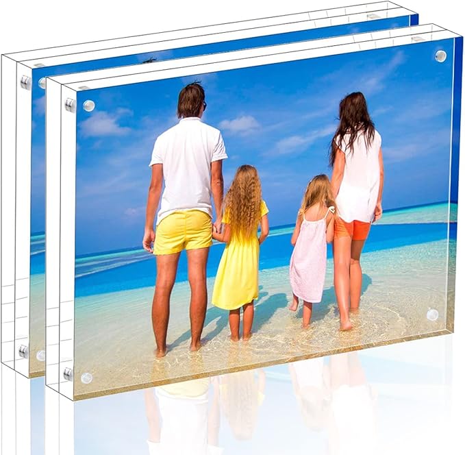 Meetu Acrylic Picture Frame 8.5x11,Clear Freestanding Double Sided 24mm Thickness Frameless Magnetic Photo Frames Desktop Display with Gift Box Package (2 Pack)