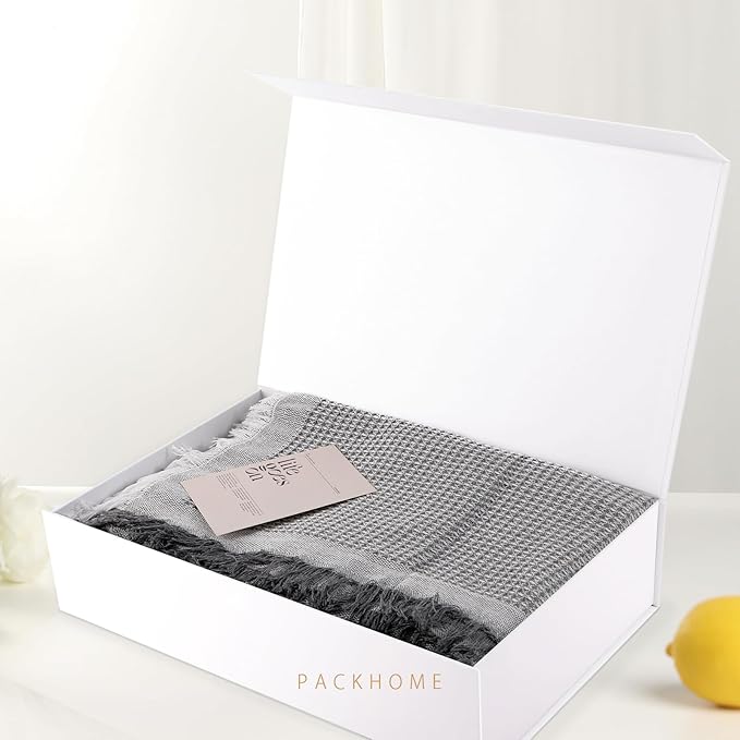 PACKHOME Extra Large Gift Box 17.5x11.3x4.3 Inches, Sturdy Shirt Box with Magnetic Lid for Clothes and Large Gifts (Glossy White)