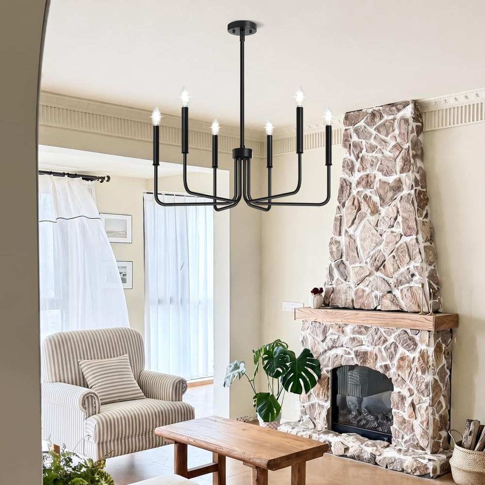 Black Chandelier, 6-Light Farmhouse Chandelier for Dining Room Lighting Fixtu...