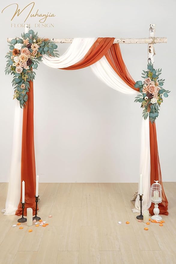 Artificial Arch Flowers Kit(Pack of 4),2Pcs Artificial Flower Arch Decor, 2Pcs Drapes, Ceremony and Reception Background Rose Decoration, Terracotta Champagne Floral Party Outdoor Decor