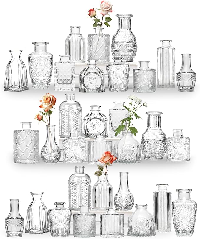 Mini Bud Vases Set of 32 As Wedding Centerpieces for Tables,Clear Bud Vases for Flowers,Small Flower Vases Suitable for Birthday Party,Anniversary,Wedding Reception,Baby Shower (Clear, 32PCS)