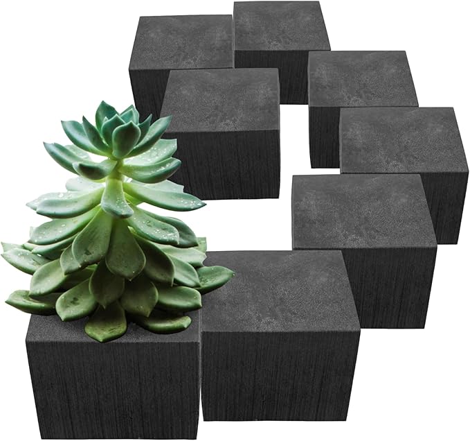 XCEL Floral Foam Blocks - Reusable, Weather Resistant Foam - Perfect for Fresh & Artificial Flower Arrangements, Crafts, Planter Boxes, Home Decor & More - 8-Pk, Black (4” x 4” x 3”)