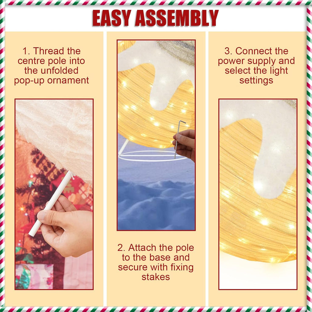 outdoor christmas ornaments, lighted pop-up holiday ball decoration showing dimensions