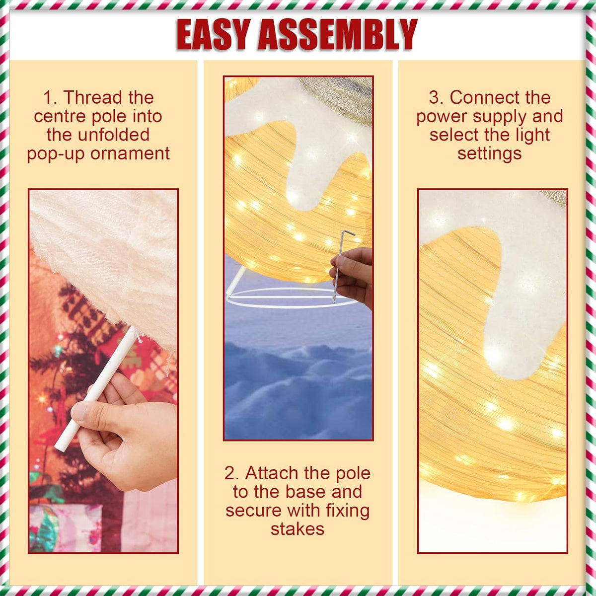 outdoor christmas ornaments, lighted pop-up holiday ball decoration showing dimensions