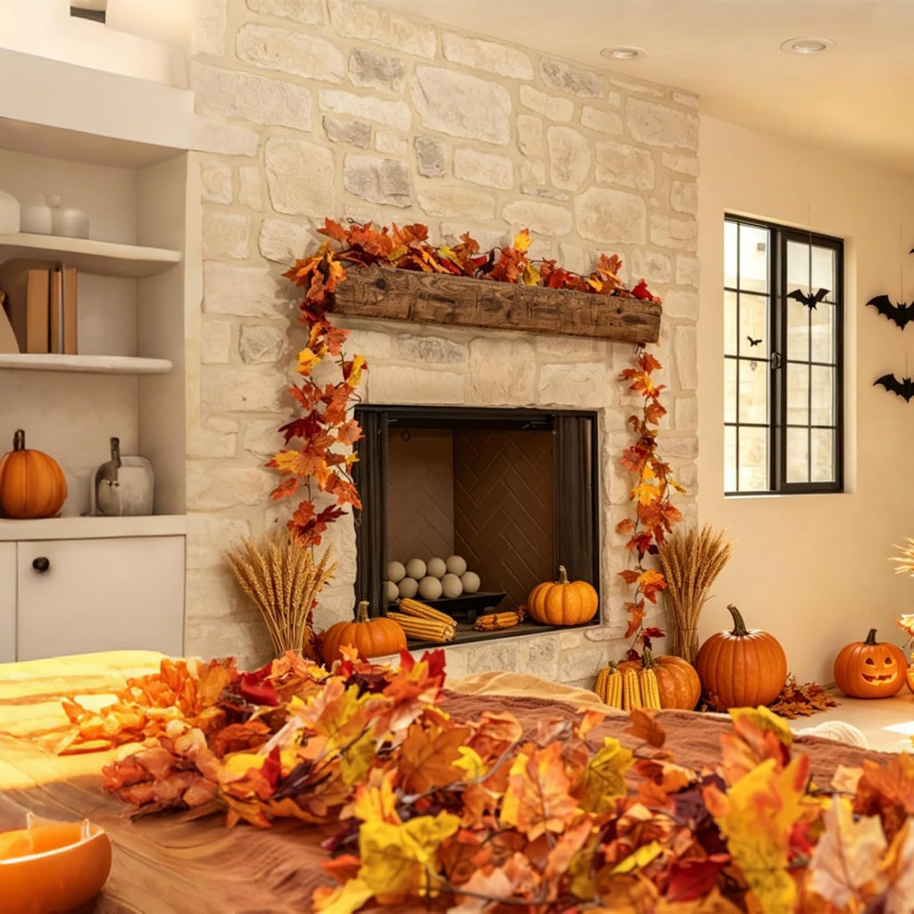 CQURE 10 Pack Fall Leaf Garland, Hanging Vines Garland Artificial Fall Maple LeavesThanksgiving Decor for Home Wedding Fireplace Party