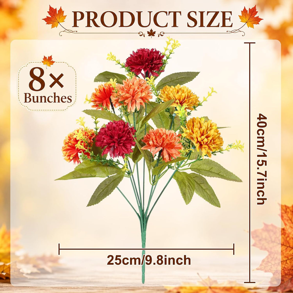 HOMSHIAM 8 Bunches Artificial Fall Flowers, 64 Heads, 4 Colors, Faux Mums