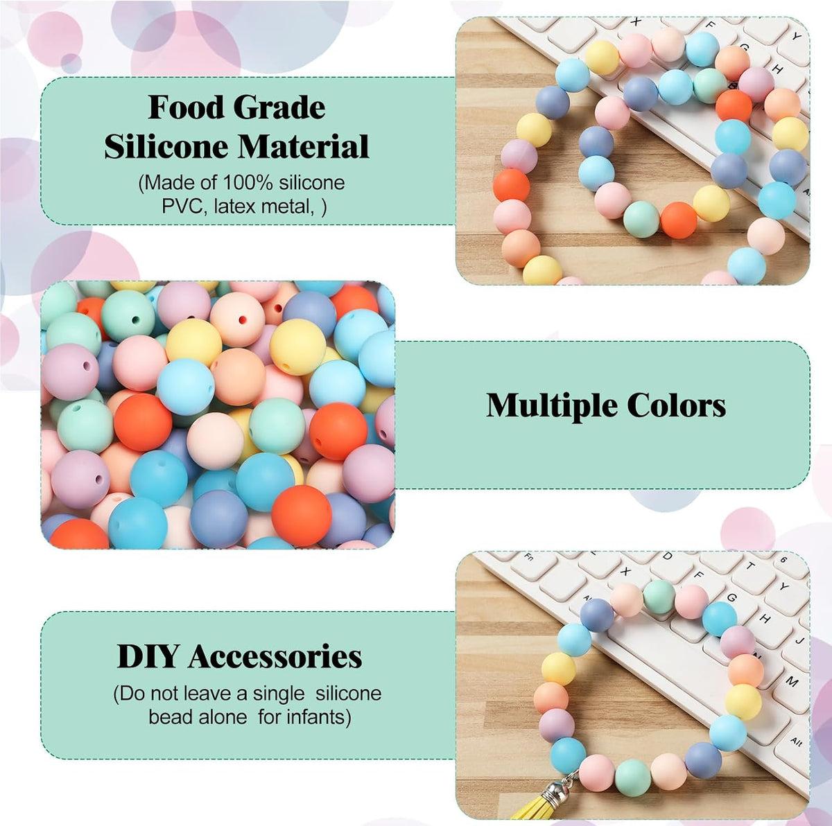lyrow 500 pcs round silicone beads colorful 15, side view